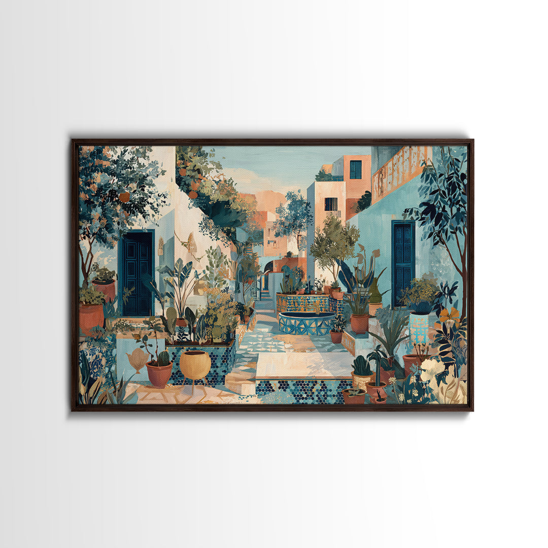 Sunset over Red Tiled Rooftops Canvas Print, Mediterranean Art, Modern Wall Art, Living Room Decor, Azure, Downloadable Art, MAR-3x2-51