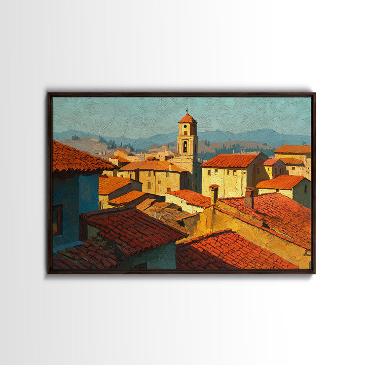 Sunset over Red Tiled Rooftops Canvas Print, Mediterranean Art, Landscape Wall Art, Living Room Decor, Fine Art, Azure, MAR-3x2-75