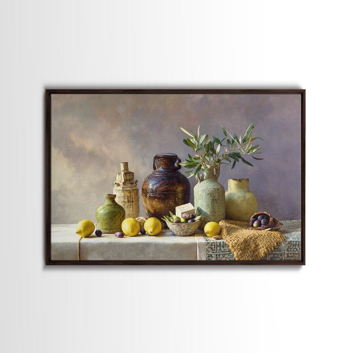 Figs Olives and Cheese Still Life Canvas Print, Mediterranean Art, Downloadable Art, Living Room Decor, Fine Art, Azure, MAR-3x2-84