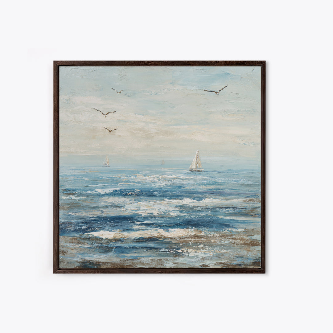 Elegant Moonlit Ocean Horizon Framed Canvas Print, Master Bedroom, Modern Decor, Bedroom Decor, Fine Art, Sanctuary, Wall Decor, MAS-1x1-1