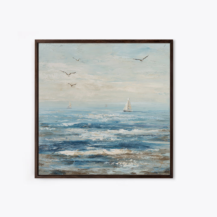 Elegant Moonlit Ocean Horizon Framed Canvas Print, Master Bedroom, Modern Decor, Bedroom Decor, Fine Art, Sanctuary, Wall Decor, MAS-1x1-1