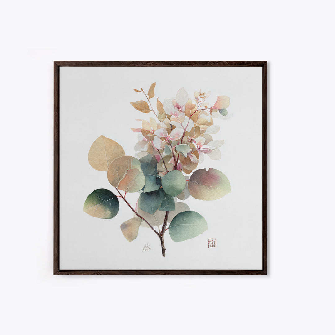 Gentle Eucalyptus Watercolor Branches Framed Canvas Print, Master Bedroom, Art Print, Bedroom Decor, Oil Painting, Sanctuary, MAS-1x1-12