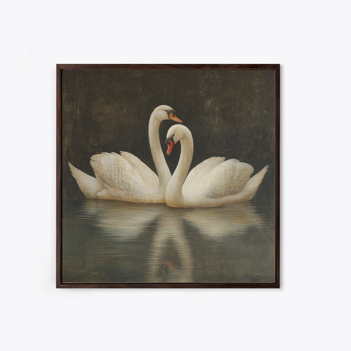Romantic Swan Pair on Dark Water Canvas Print, Master Bedroom, Farmhouse Wall Decor, Bedroom Decor, Oil Painting, Sanctuary, MAS-1x1-15