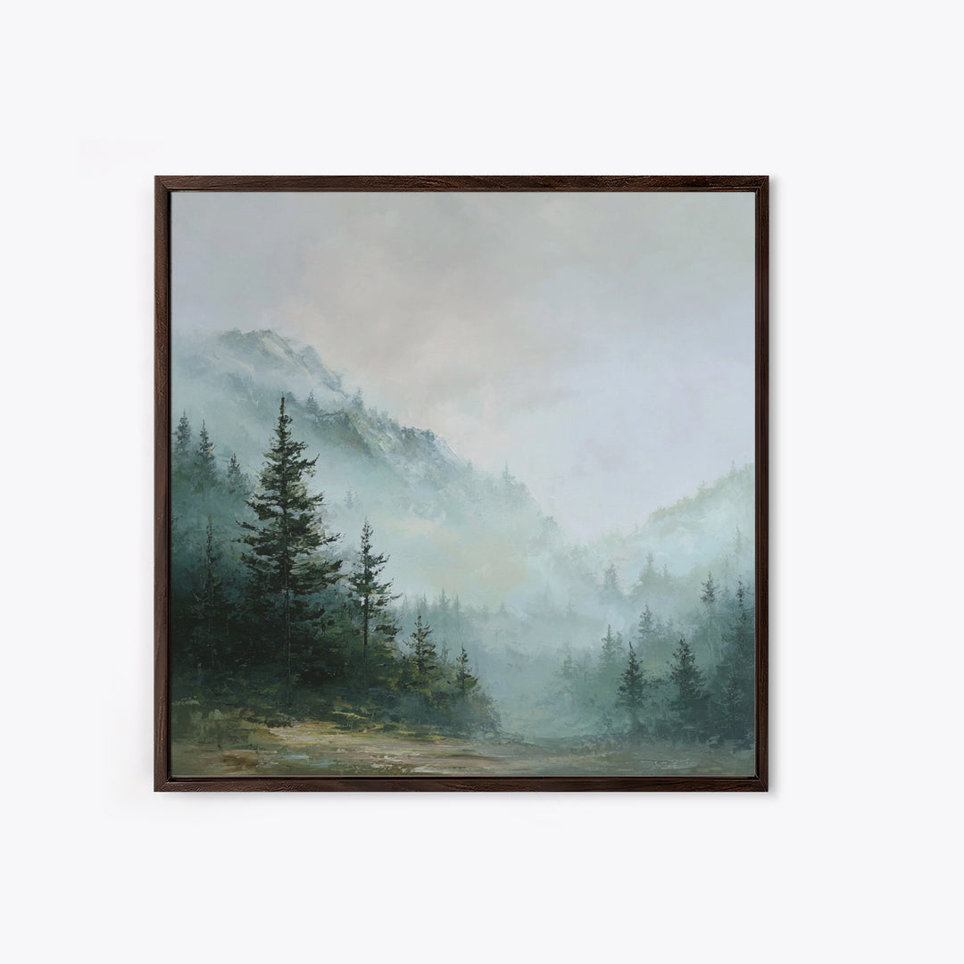 Calm Misty Forest Panorama Framed Canvas Print, Master Bedroom, Wedding Decor, Bedroom Decor, Sanctuary, Rustic Home Decor, MAS-1x1-28