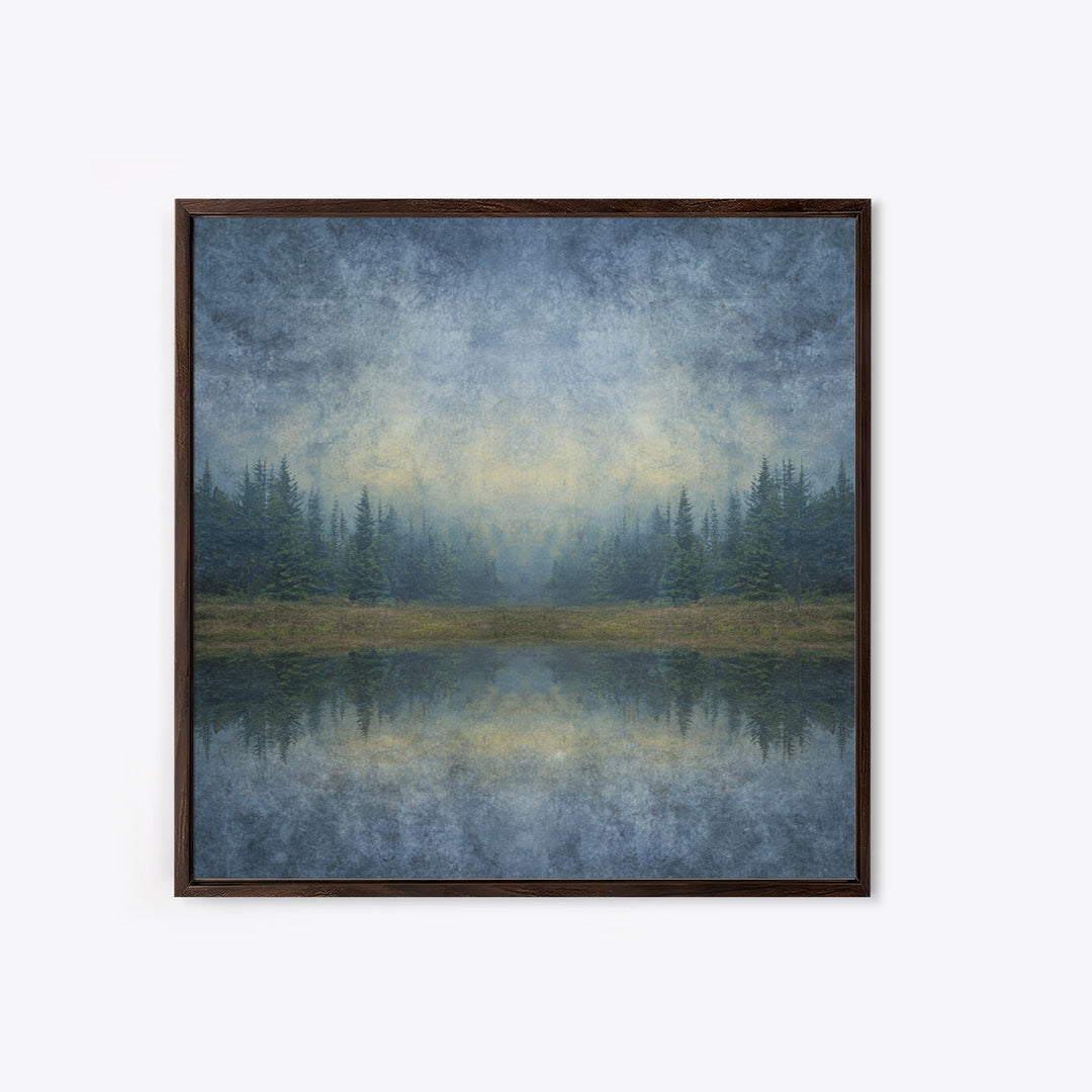 Calm Misty Forest Panorama Framed Canvas Print, Master Bedroom, Bedroom Prints, Bedroom Decor, Sanctuary, Gallery Decor, MAS-1x1-52