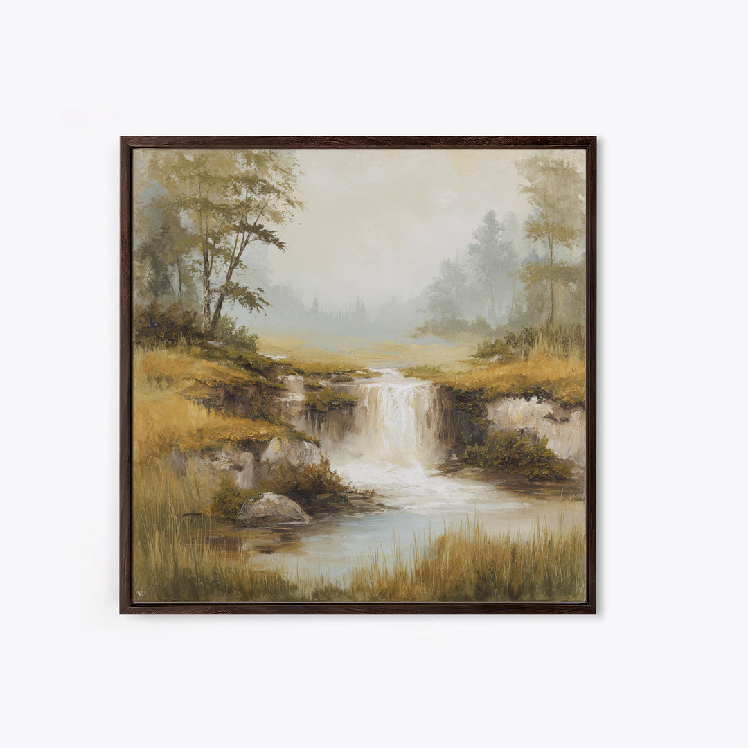 Peaceful Waterfall in Misty Green Forest Canvas Print, Master Bedroom, Room Decor, Bedroom Decor, Fine Art, Sanctuary, MAS-1x1-91