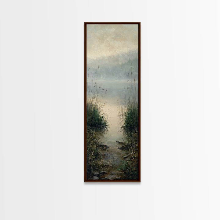 Serene Lake with Pale Morning Reflection Framed Canvas Print, Master Bedroom, Bedroom Wall Art, Bedroom Decor, Oil Painting, MAS-1x3-19