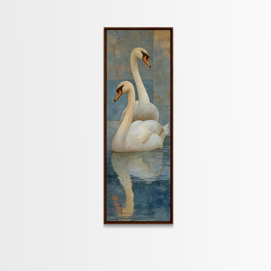 Romantic Swan Pair on Dark Water Canvas Print, Master Bedroom, Farmhouse Wall Decor, Bedroom Decor, Oil Painting, Sanctuary, MAS-1x3-27