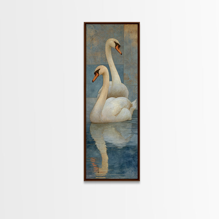 Romantic Swan Pair on Dark Water Canvas Print, Master Bedroom, Farmhouse Wall Decor, Bedroom Decor, Oil Painting, Sanctuary, MAS-1x3-27