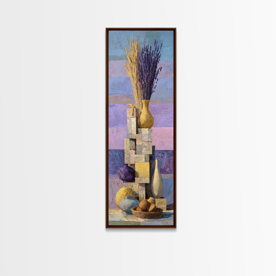 Lavender Field at Twilight Framed Canvas Print, Master Bedroom, Over Bed Wall Art, Bedroom Decor, Oil Painting, Sanctuary, MAS-1x3-30