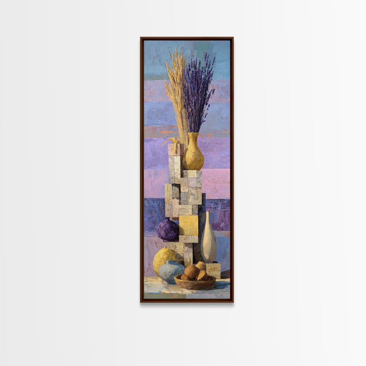 Lavender Field at Twilight Framed Canvas Print, Master Bedroom, Over Bed Wall Art, Bedroom Decor, Oil Painting, Sanctuary, MAS-1x3-30