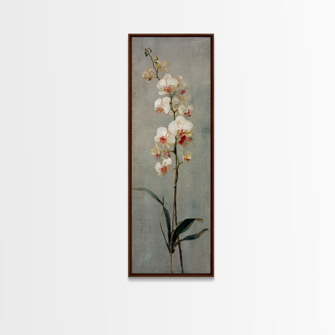 White Orchids Against Warm Gray Background Framed Canvas Print, Master Bedroom, Wall Art, Bedroom Decor, Oil Painting, MAS-1x3-45