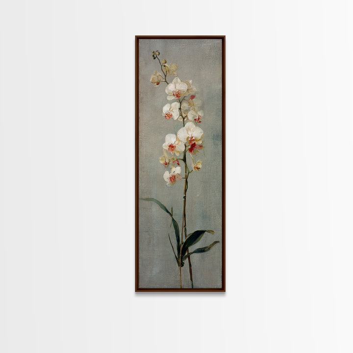 White Orchids Against Warm Gray Background Framed Canvas Print, Master Bedroom, Wall Art, Bedroom Decor, Oil Painting, MAS-1x3-45
