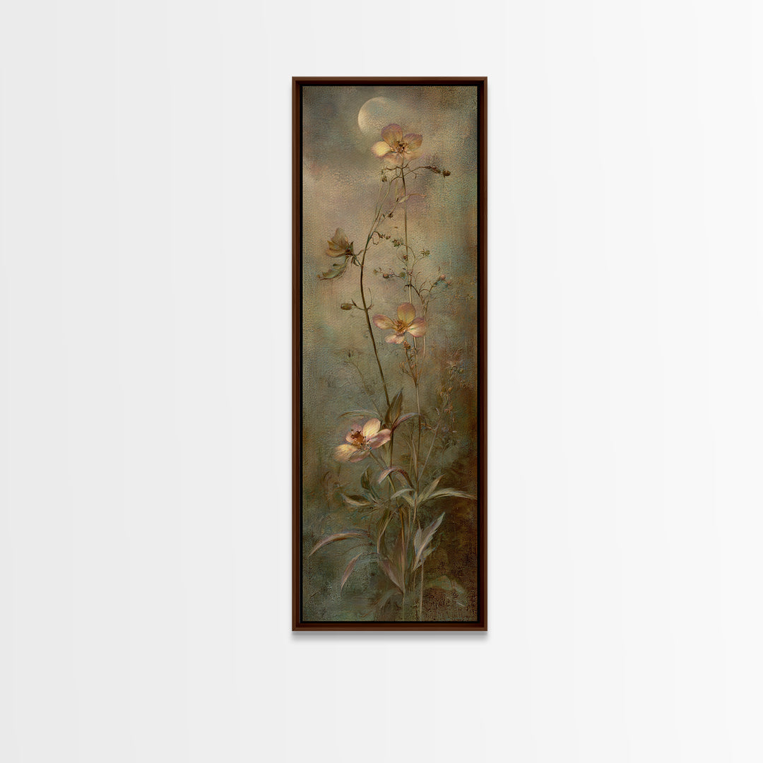 Dreamy Celestial Moon and Botanical Composition Canvas Print, Master Bedroom, Rustic Home Decor, Bedroom Decor, Sanctuary, MAS-1x3-47