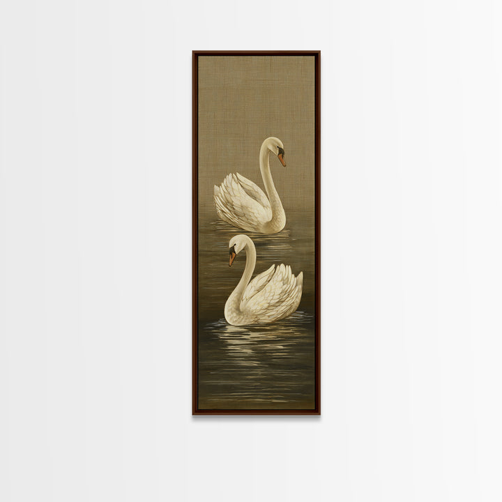 Romantic Swan Pair on Dark Water Canvas Print, Master Bedroom, Set of 2 Prints, Bedroom Decor, Abstract Art, Sanctuary, MAS-1x3-51