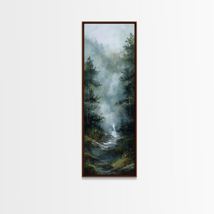 Peaceful Waterfall in Misty Green Forest Canvas Print, Master Bedroom, Wall Decor Bedroom, Bedroom Decor, Fine Art, Sanctuary, MAS-1x3-55