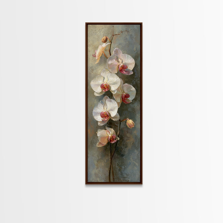 White Orchids Against Warm Gray Background Framed Canvas Print, Master Bedroom, Wall Art, Bedroom Decor, Oil Painting, MAS-1x3-69