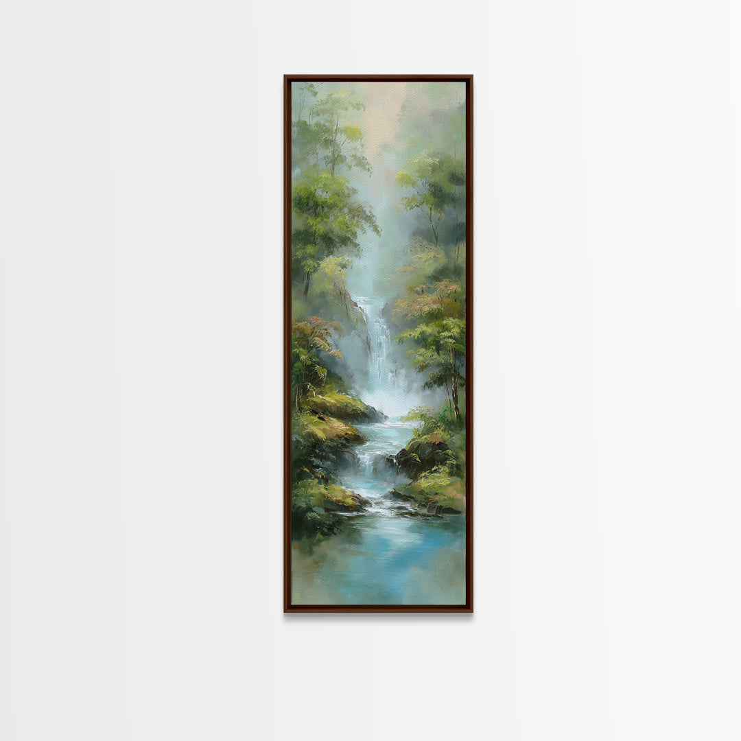 Peaceful Waterfall in Misty Green Forest Canvas Print, Master Bedroom, Printable Art, Bedroom Decor, Fine Art, Sanctuary, MAS-1x3-7