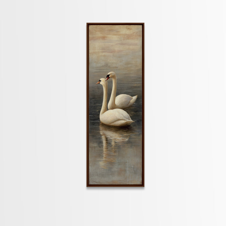 Romantic Swan Pair on Dark Water Framed Canvas Print, Master Bedroom, Neutral Decor, Bedroom Decor, Fine Art, Sanctuary, MAS-1x3-75