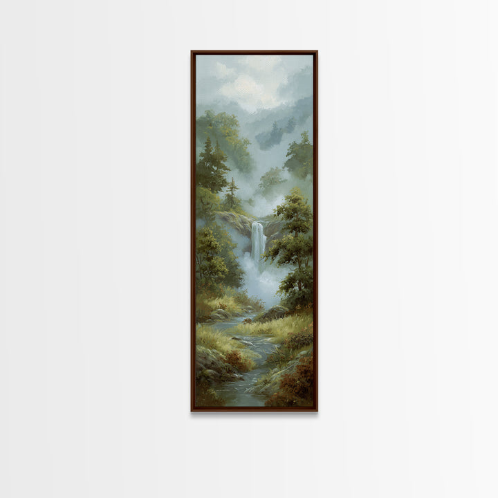 Peaceful Waterfall in Misty Green Forest Canvas Print, Master Bedroom, Above Bed Wall Decor, Bedroom Decor, Sanctuary, MAS-1x3-79