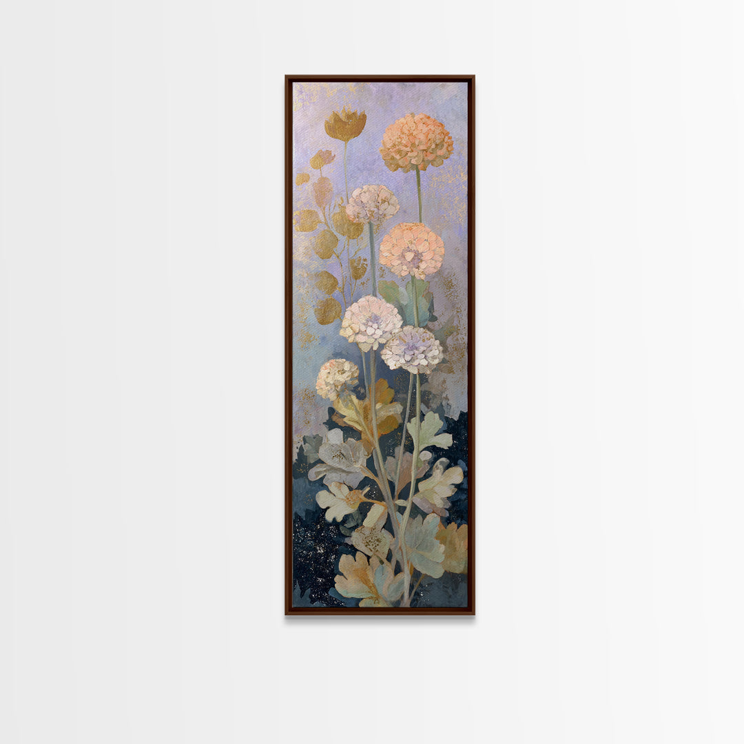 Night Garden with Pale Flowers and Stars Framed Canvas Print, Master Bedroom, Vinyl Wall Decal, Bedroom Decor, Watercolor Art, MAS-1x3-83