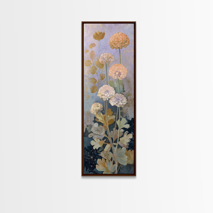 Night Garden with Pale Flowers and Stars Framed Canvas Print, Master Bedroom, Vinyl Wall Decal, Bedroom Decor, Watercolor Art, MAS-1x3-83