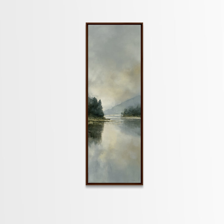 Serene Lake with Pale Morning Reflection Framed Canvas Print, Master Bedroom, Boho Decor, Bedroom Decor, Fine Art, Sanctuary, MAS-1x3-91