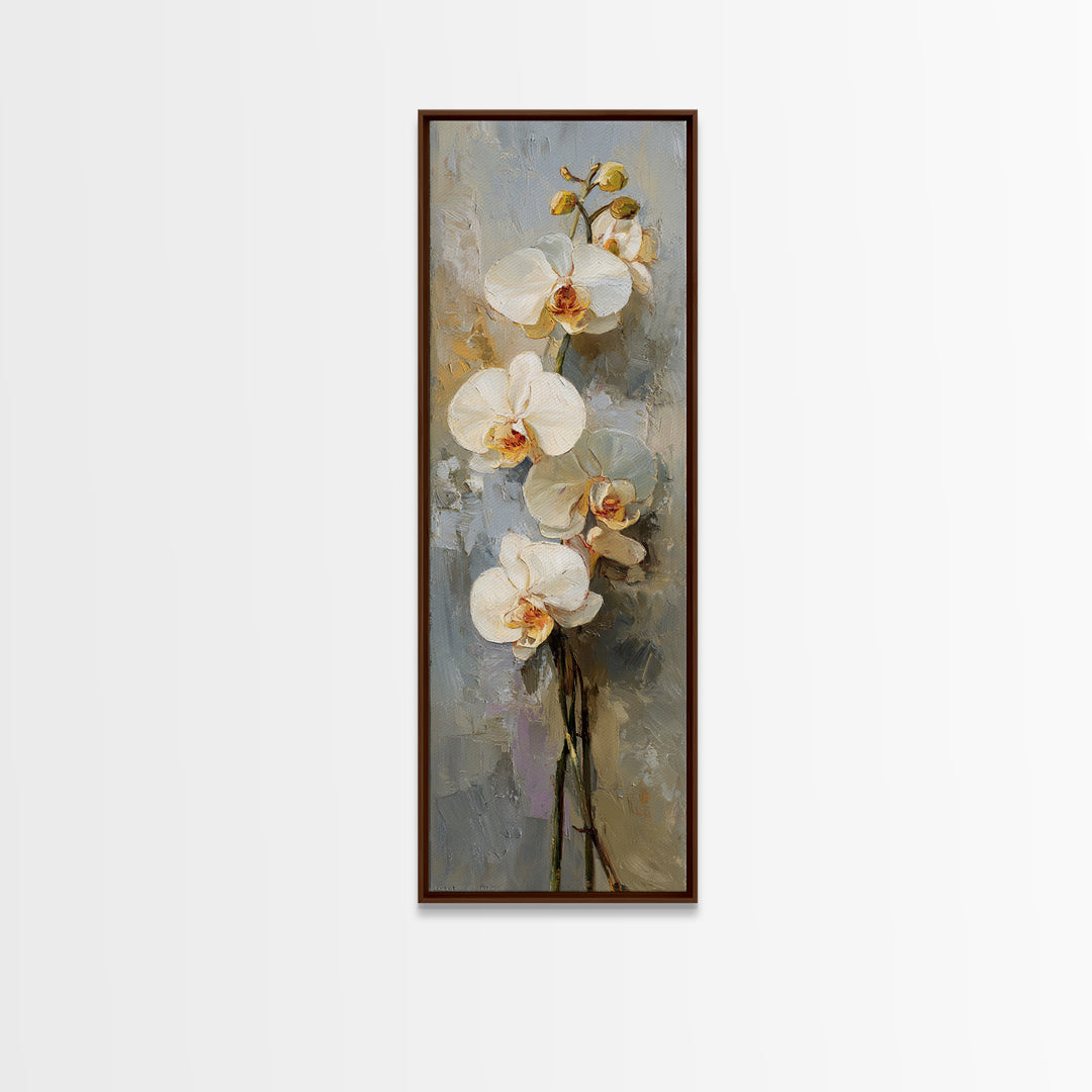 White Orchids Against Warm Gray Background Canvas Print, Master Bedroom, Large Wall Art, Bedroom Decor, Fine Art, Sanctuary, MAS-1x3-93