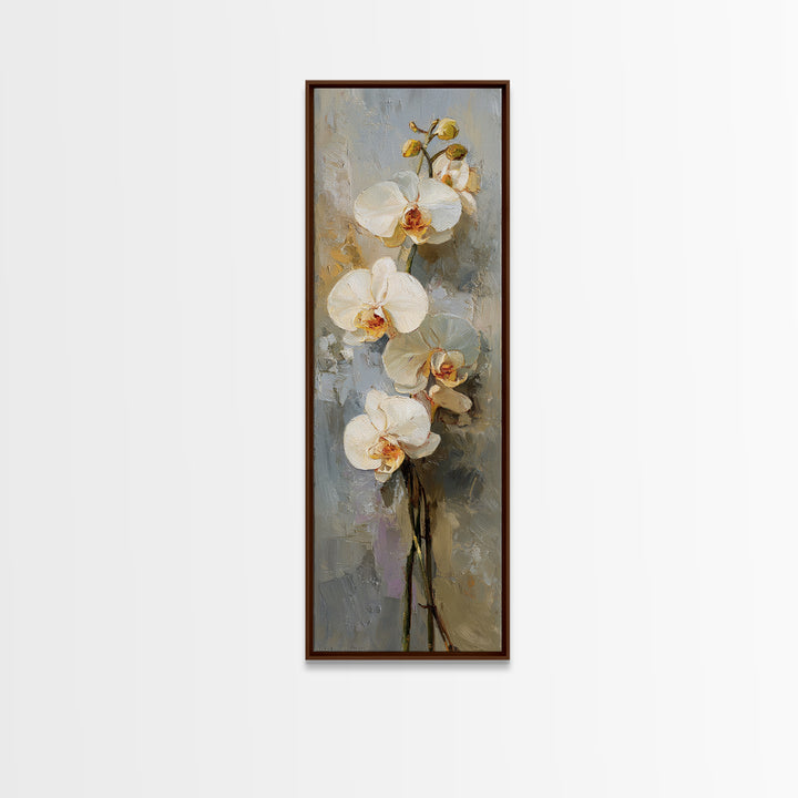 White Orchids Against Warm Gray Background Canvas Print, Master Bedroom, Large Wall Art, Bedroom Decor, Fine Art, Sanctuary, MAS-1x3-93