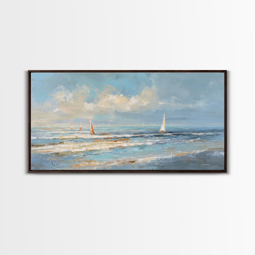 Hotel Coastal Landscape Canvas Print, Master Bedroom, Large Wall Art, Bedroom Decor, Watercolor Art, Sanctuary, Bedroom Prints, MAS-2x1-17