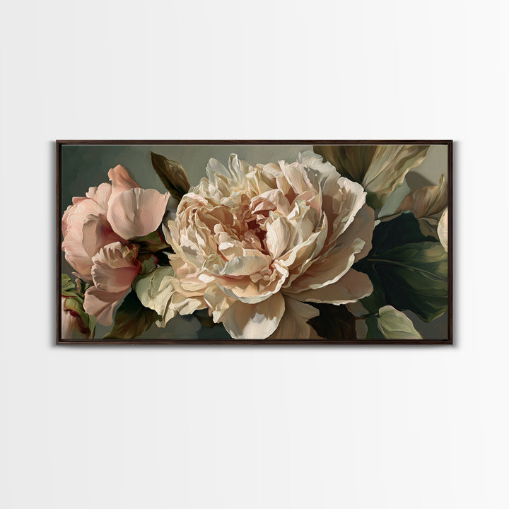 Romantic Neutral Peony Closeup Canvas Print, Master Bedroom, Textured Painting, Bedroom Decor, Fine Art, Sanctuary, Wall Decal, MAS-2x1-22