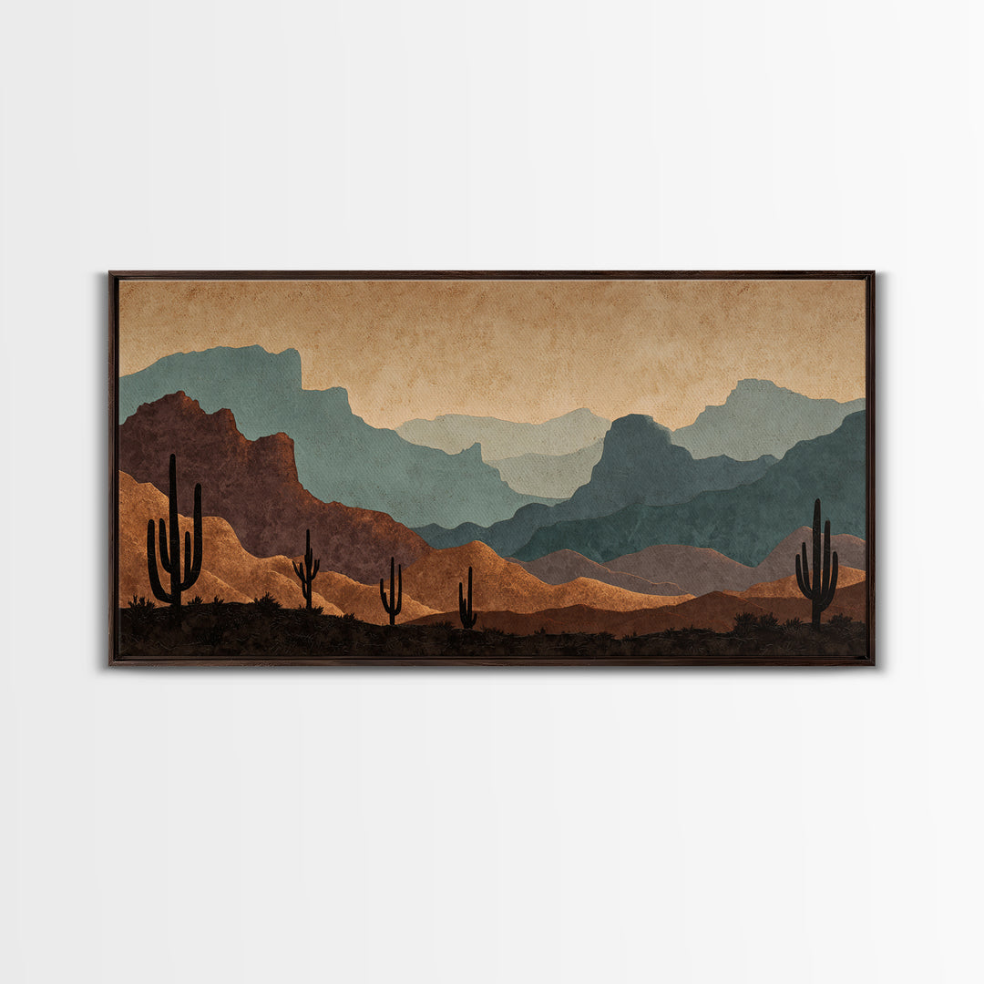 Quiet Desert Dusk Framed Canvas Print, Master Bedroom, Minimalist Decor, Bedroom Decor, Oil Painting, Sanctuary, MAS-2x1-30