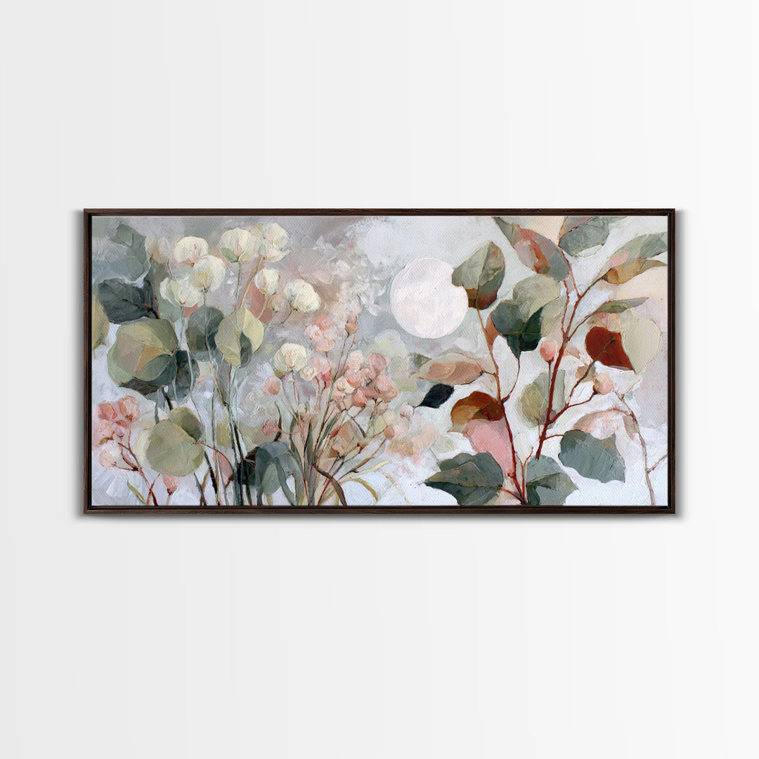 Dreamy Celestial Moon and Botanical Composition Canvas Print, Master Bedroom, Farmhouse Decor, Bedroom Decor, Sanctuary, MAS-2x1-31