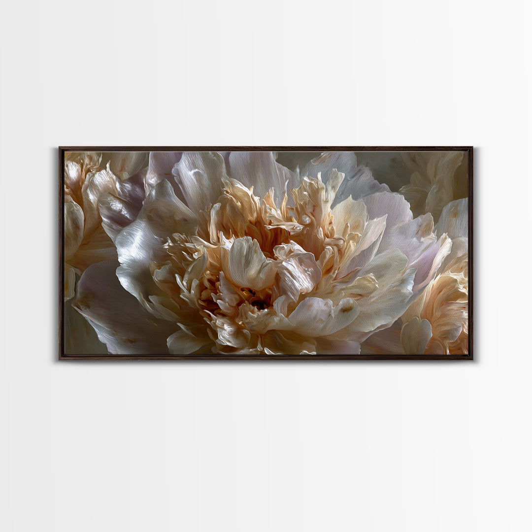 Romantic Neutral Peony Closeup Framed Canvas Print, Master Bedroom, Wall Decor, Bedroom Decor, Sanctuary, Farmhouse Wall Decor, MAS-2x1-46