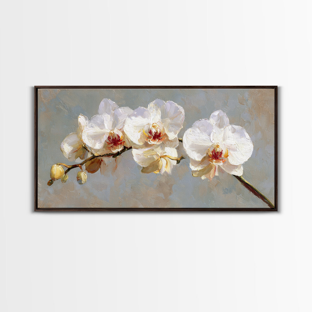 White Orchids Against Warm Gray Background Canvas Print, Master Bedroom, Farmhouse Wall Decor, Bedroom Decor, Oil Painting, MAS-2x1-53