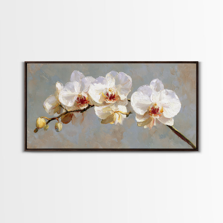 White Orchids Against Warm Gray Background Canvas Print, Master Bedroom, Farmhouse Wall Decor, Bedroom Decor, Oil Painting, MAS-2x1-53