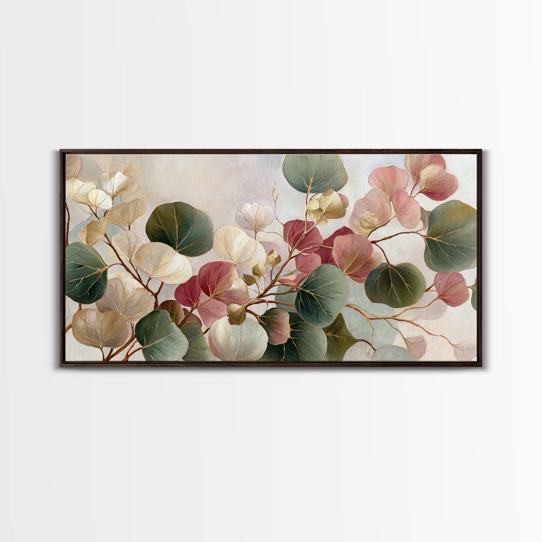 Gentle Eucalyptus Watercolor Branches Framed Canvas Print, Master Bedroom, Large Wall Art, Bedroom Decor, Fine Art, Sanctuary, MAS-2x1-56