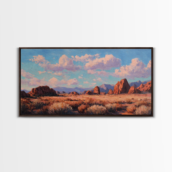 Quiet Desert Dusk Framed Canvas Print, Master Bedroom, Minimalist Decor, Bedroom Decor, Oil Painting, Sanctuary, MAS-2x1-6