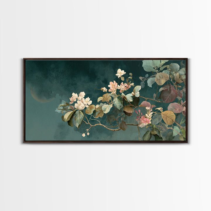Dreamy Celestial Moon and Botanical Composition Canvas Print, Master Bedroom, Wall Art Prints, Bedroom Decor, Sanctuary, MAS-2x1-7