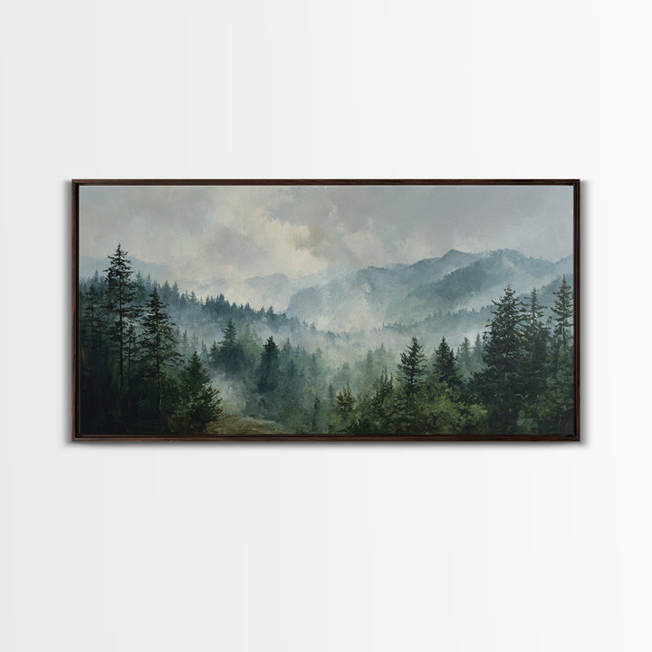 Calm Misty Forest Panorama Framed Canvas Print, Master Bedroom, Printable Art, Bedroom Decor, Sanctuary, Wall Art Bedroom, MAS-2x1-72