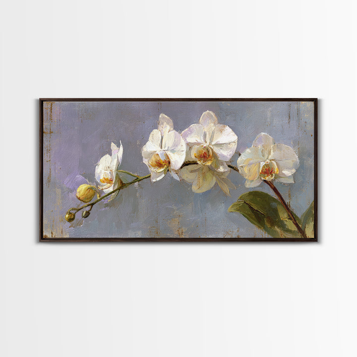 White Orchids Against Warm Gray Background Canvas Print, Master Bedroom, Farmhouse Wall Decor, Bedroom Decor, Oil Painting, MAS-2x1-77