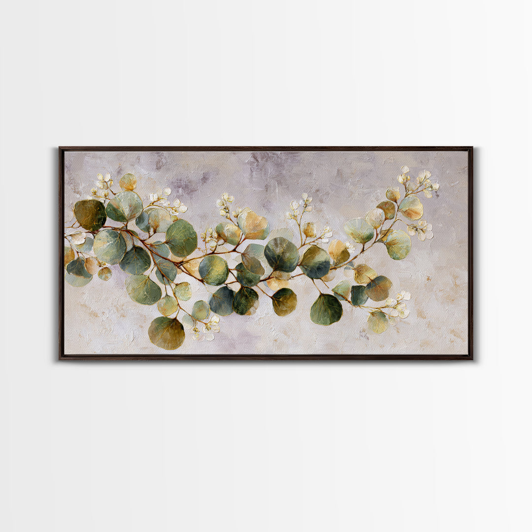 Gentle Eucalyptus Watercolor Branches Framed Canvas Print, Master Bedroom, Farmhouse Wall Art, Bedroom Decor, Oil Painting, MAS-2x1-80