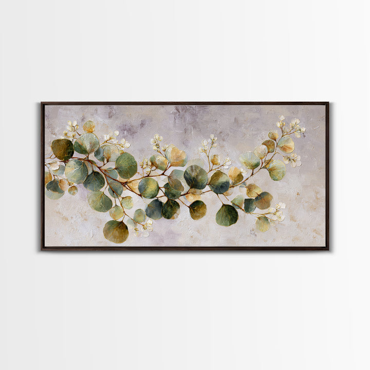 Gentle Eucalyptus Watercolor Branches Framed Canvas Print, Master Bedroom, Farmhouse Wall Art, Bedroom Decor, Oil Painting, MAS-2x1-80