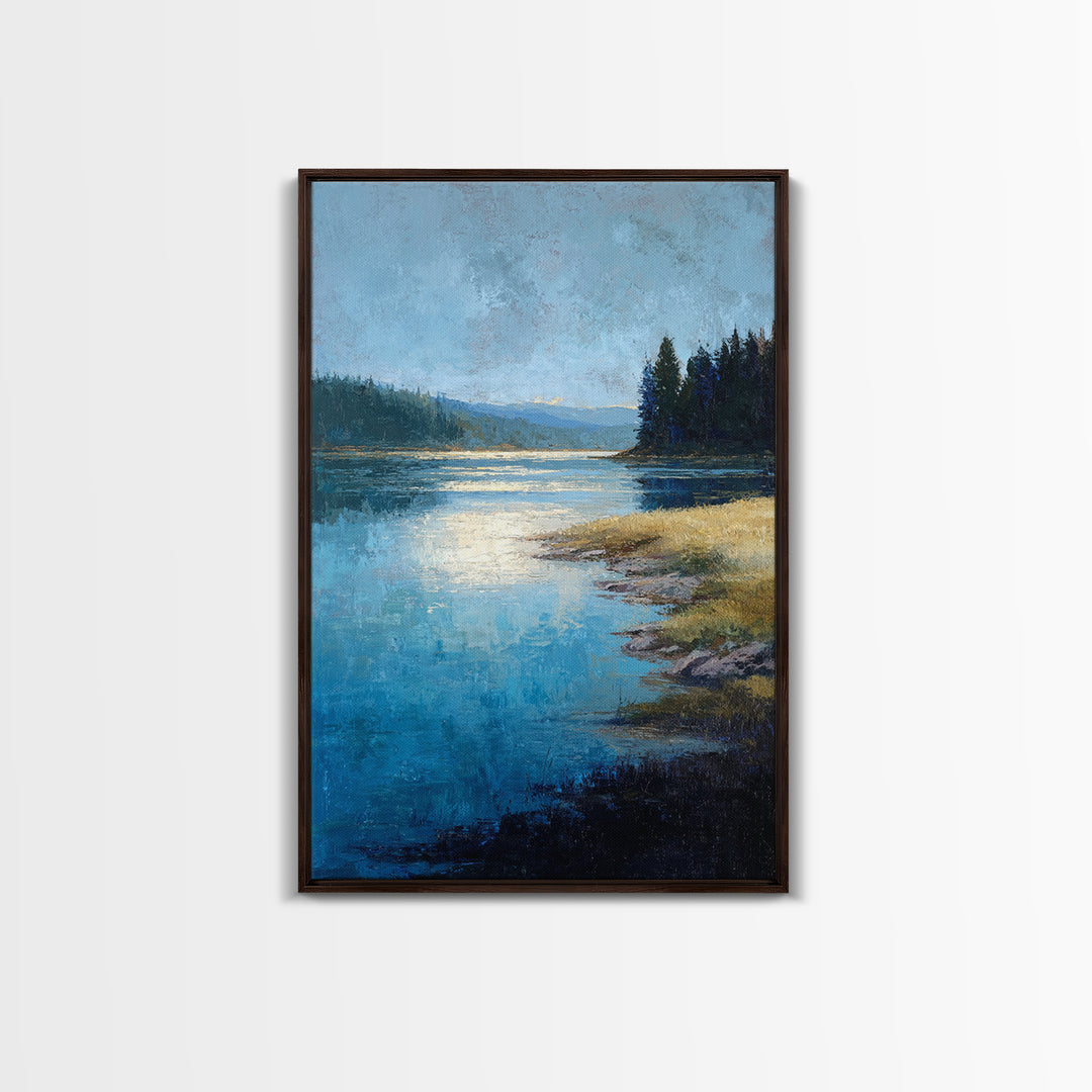 Serene Lake with Pale Morning Reflection Canvas Print, Master Bedroom, Minimalist Decor, Bedroom Decor, Oil Painting, Sanctuary, MAS-2x3-15