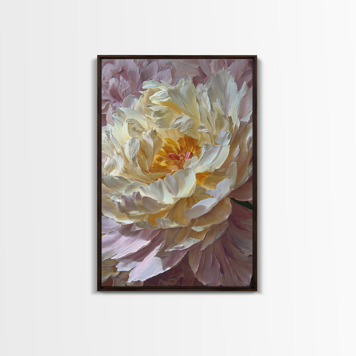 Romantic Neutral Peony Closeup Framed Canvas Print, Master Bedroom, Wall Art Prints, Bedroom Decor, Fine Art, Sanctuary, MAS-2x3-34