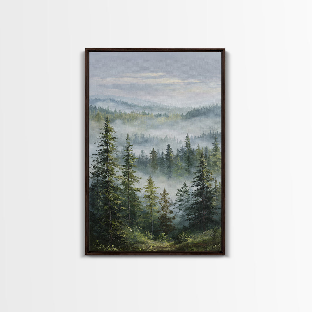 Calm Misty Forest Panorama Framed Canvas Print, Master Bedroom, Printable Art, Bedroom Decor, Sanctuary, Wall Art Bedroom, MAS-2x3-60