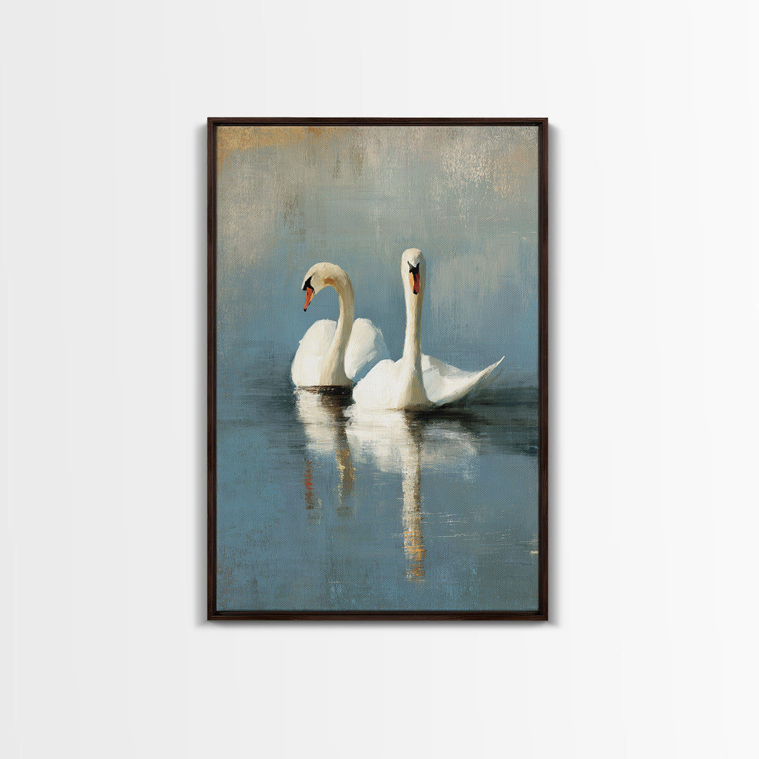 Romantic Swan Pair on Dark Water Canvas Print, Master Bedroom, Farmhouse Wall Art, Bedroom Decor, Fine Art, Sanctuary, MAS-2x3-71