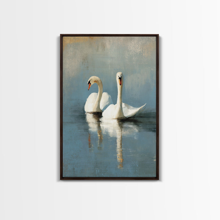 Romantic Swan Pair on Dark Water Canvas Print, Master Bedroom, Farmhouse Wall Art, Bedroom Decor, Fine Art, Sanctuary, MAS-2x3-71