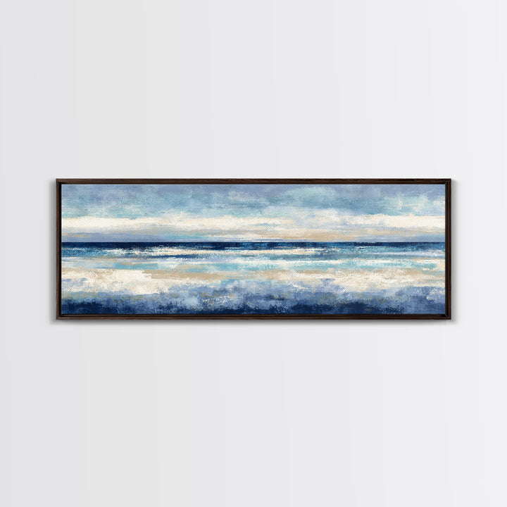 Elegant Moonlit Ocean Horizon Framed Canvas Print, Master Bedroom, Above Bed Wall Art, Bedroom Decor, Fine Art, Sanctuary, MAS-3x1-17