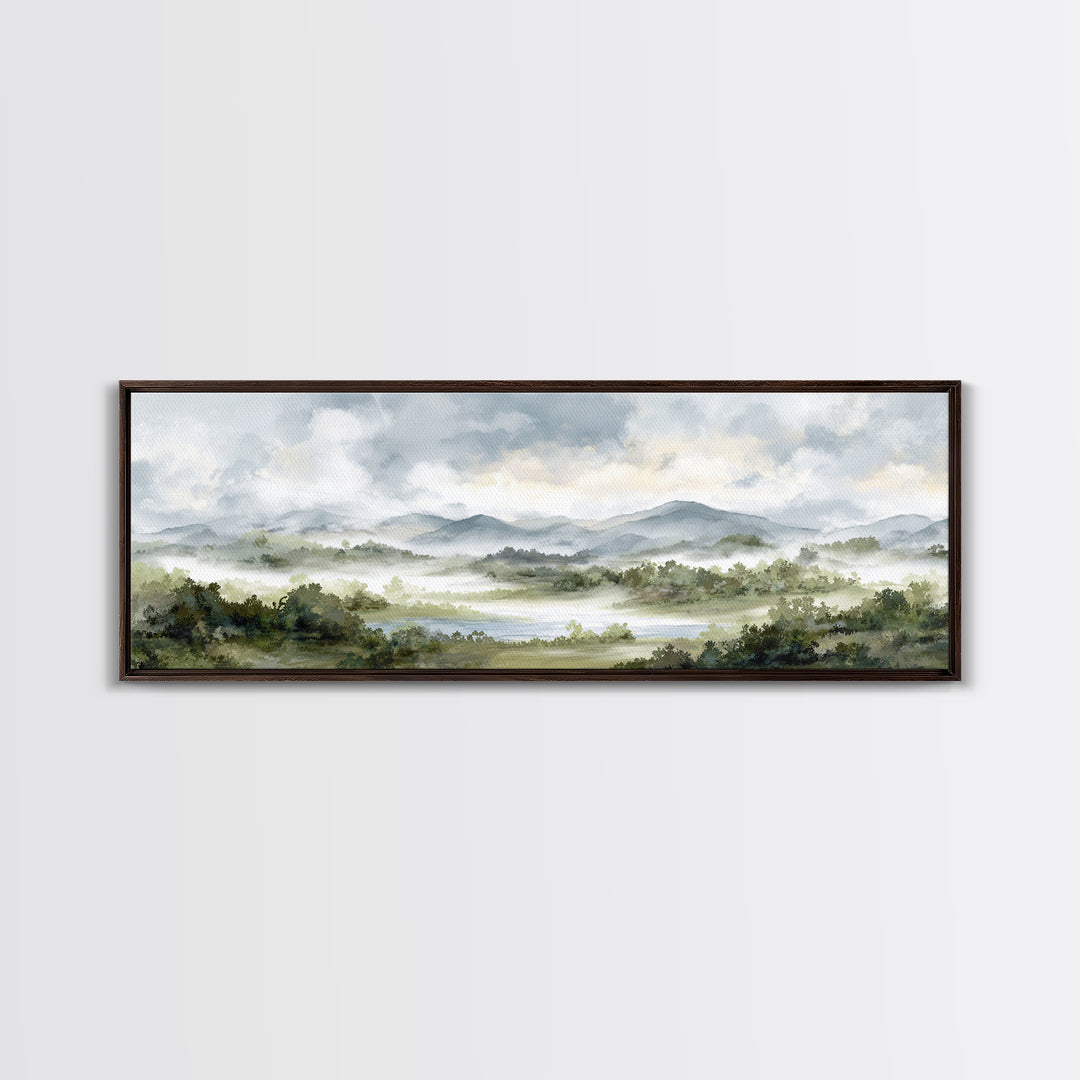 Calm Misty Forest Panorama Canvas Print, Master Bedroom, Above Bed Wall Decor, Bedroom Decor, Oil Painting, Sanctuary, MAS-3x1-20